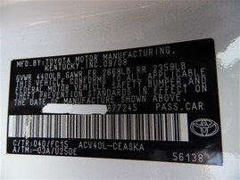 2009 Toyota Camry SE White 2.4L AT #Z21581